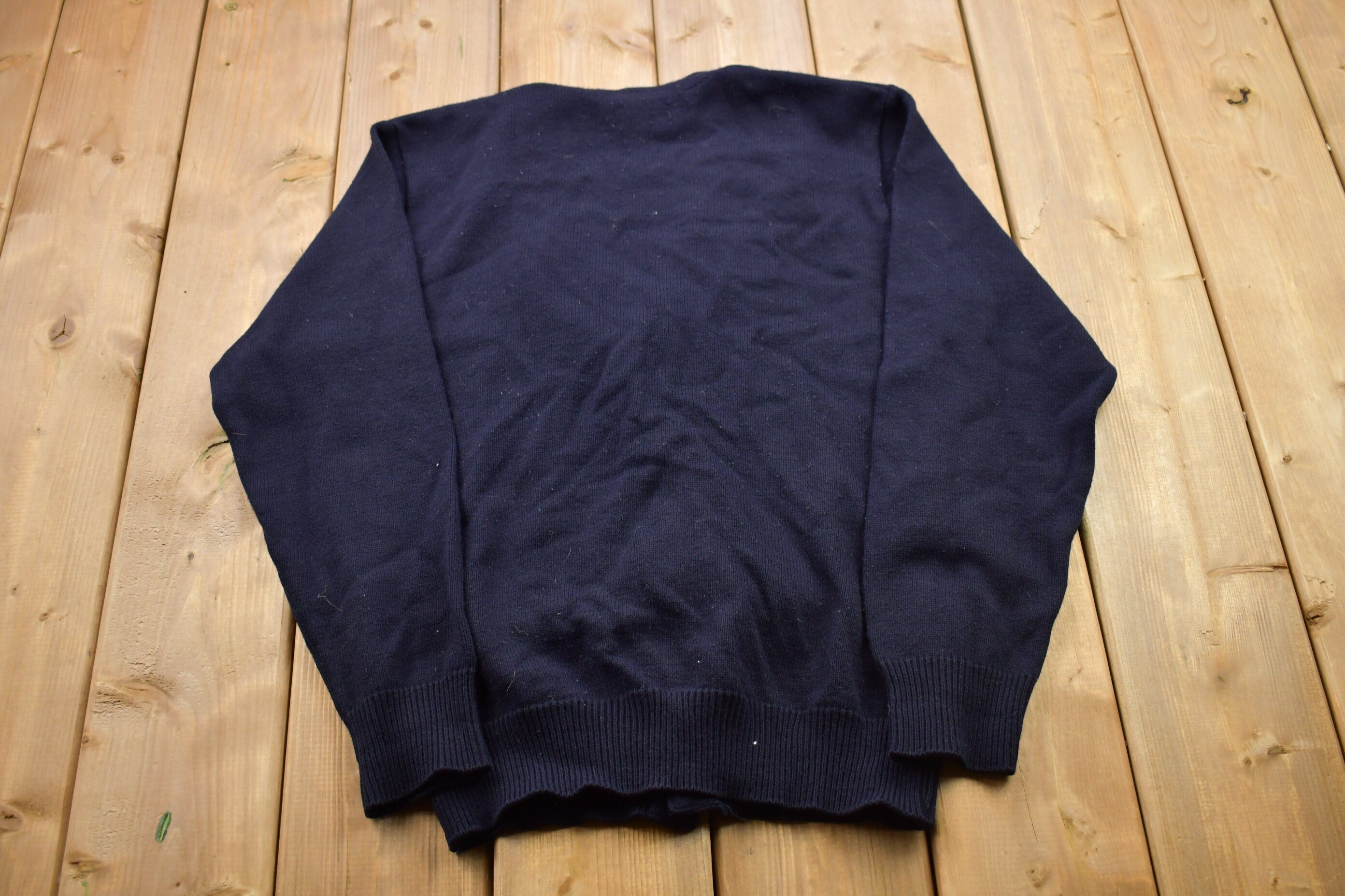Vintage 1990s Blank Navy Blue Knitted Cardigan Sweater /