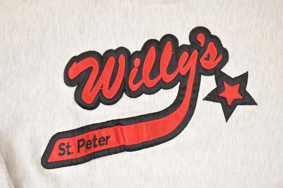 Vintage 1990s St Peters Willy's Cross Grain University Hoodie Sweater Men's L