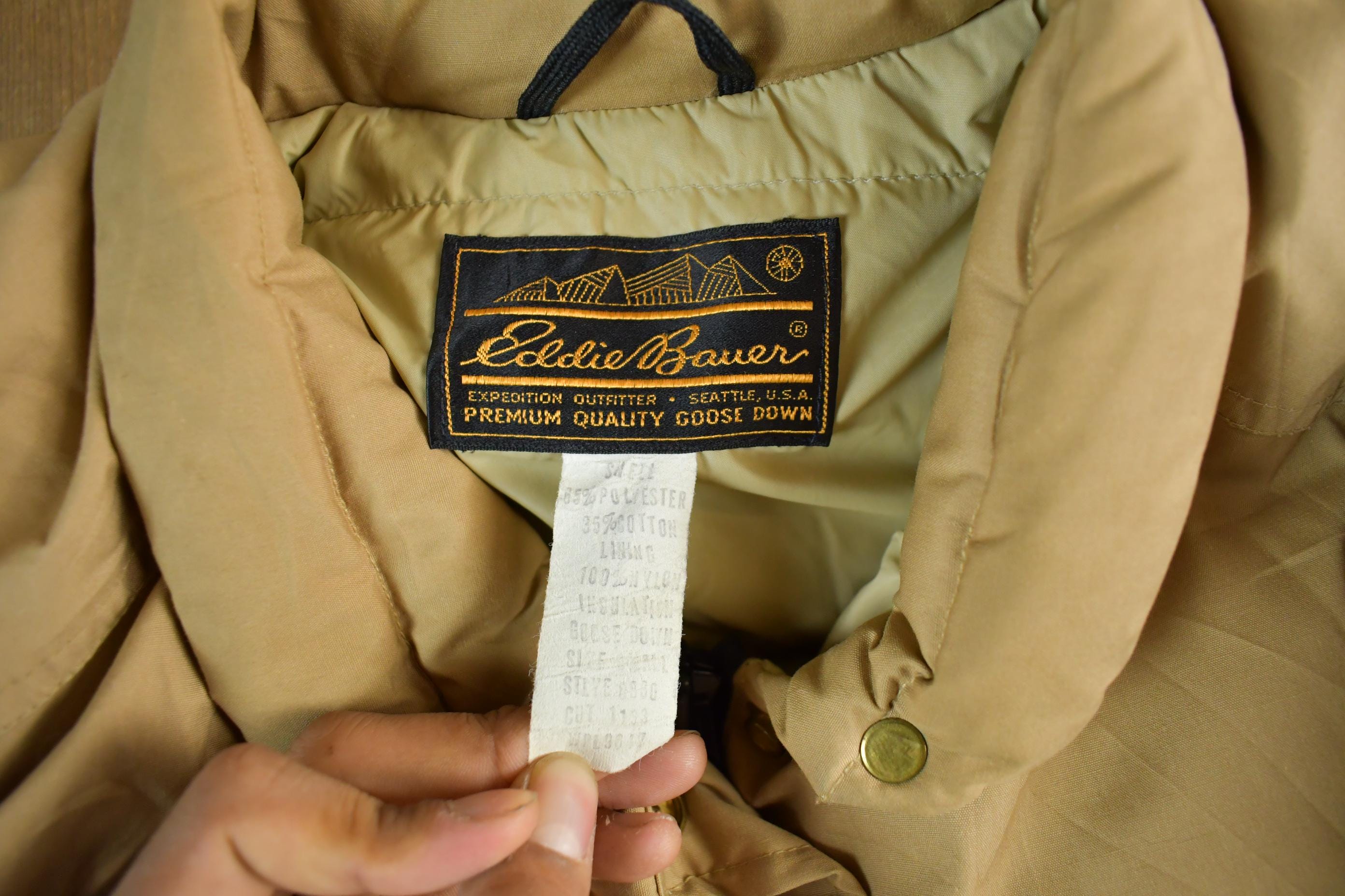 Vintage 1990s Eddie Bauer Beige Goose Down Parka Jacket Adult Small  Outdoor Wear  90s Eddie Bauer  Outdoors Outerwear