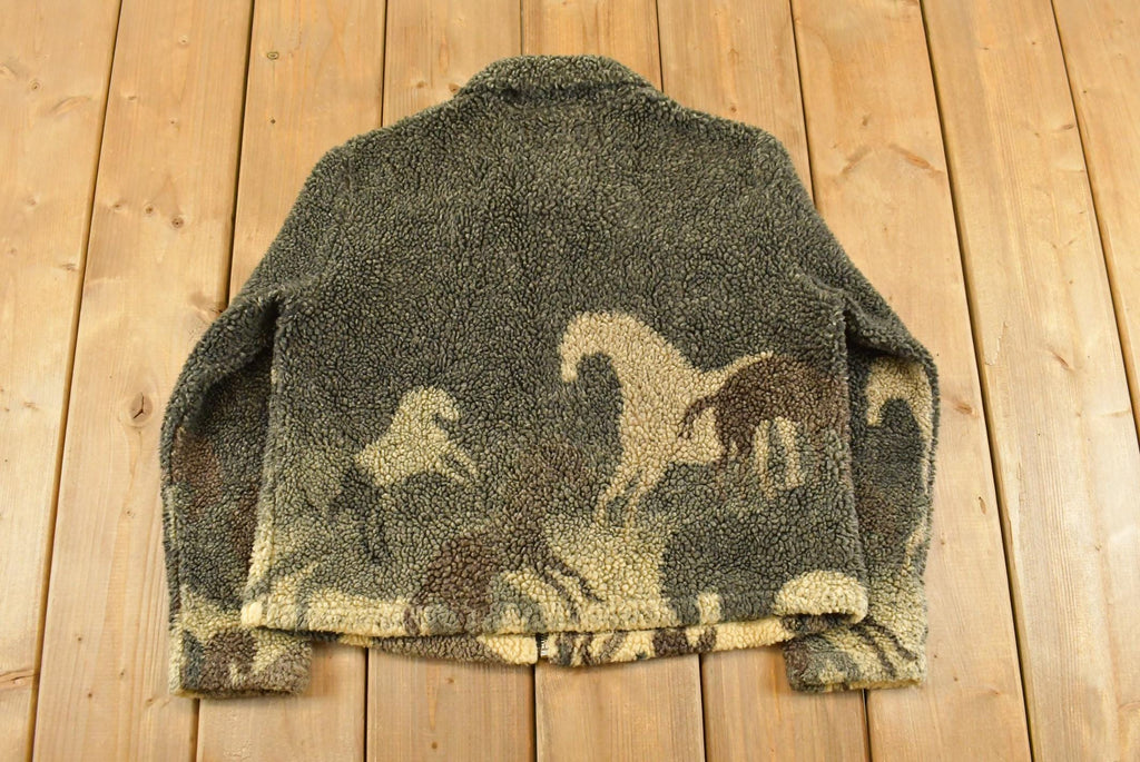 Vintage 1990s Horse Graphic All Over Print Full Zip Fleece Sweater Women's S