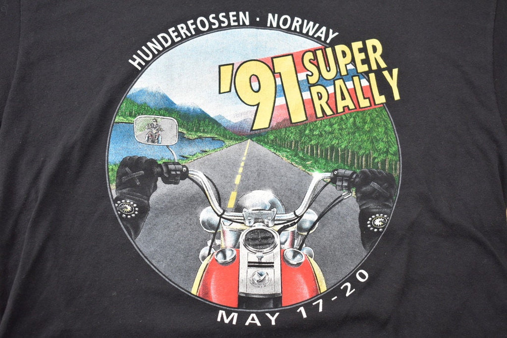 Vintage 1991 Harley Davidson Hunderfossen Norway Super Rally T-Shirt Single Stitch