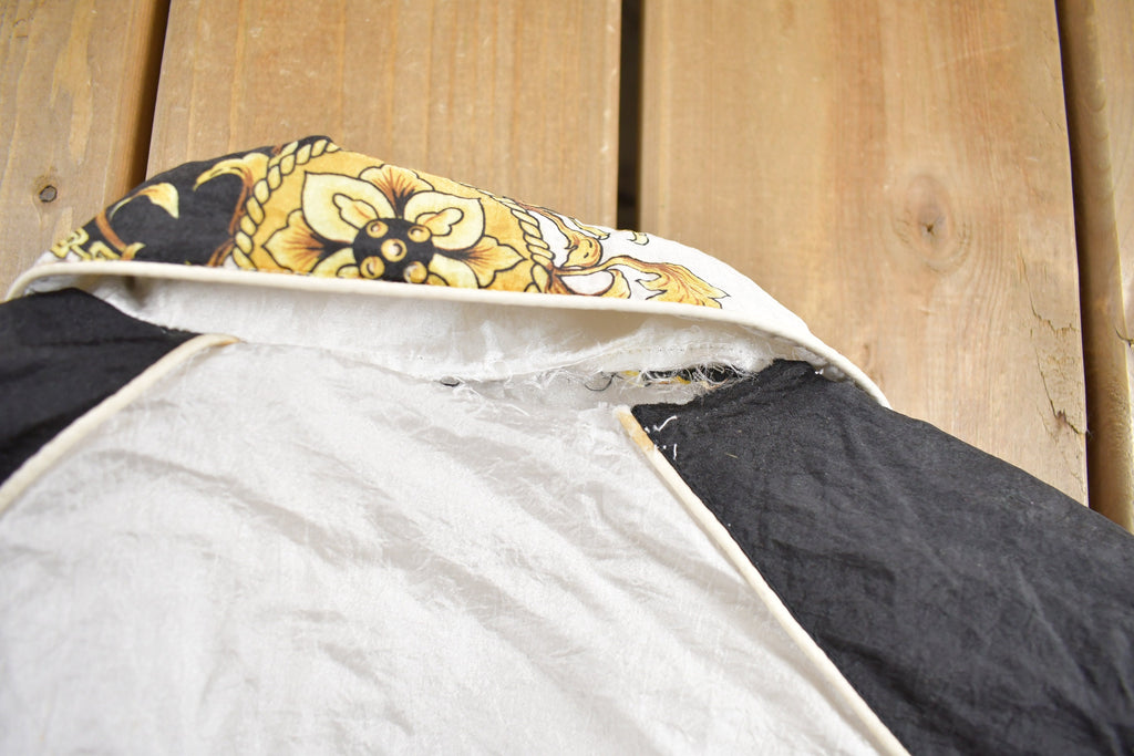 Vintage 1980s Active Frontier Abstract Golden Floral Pattern Windbreaker Jacket All Over Print