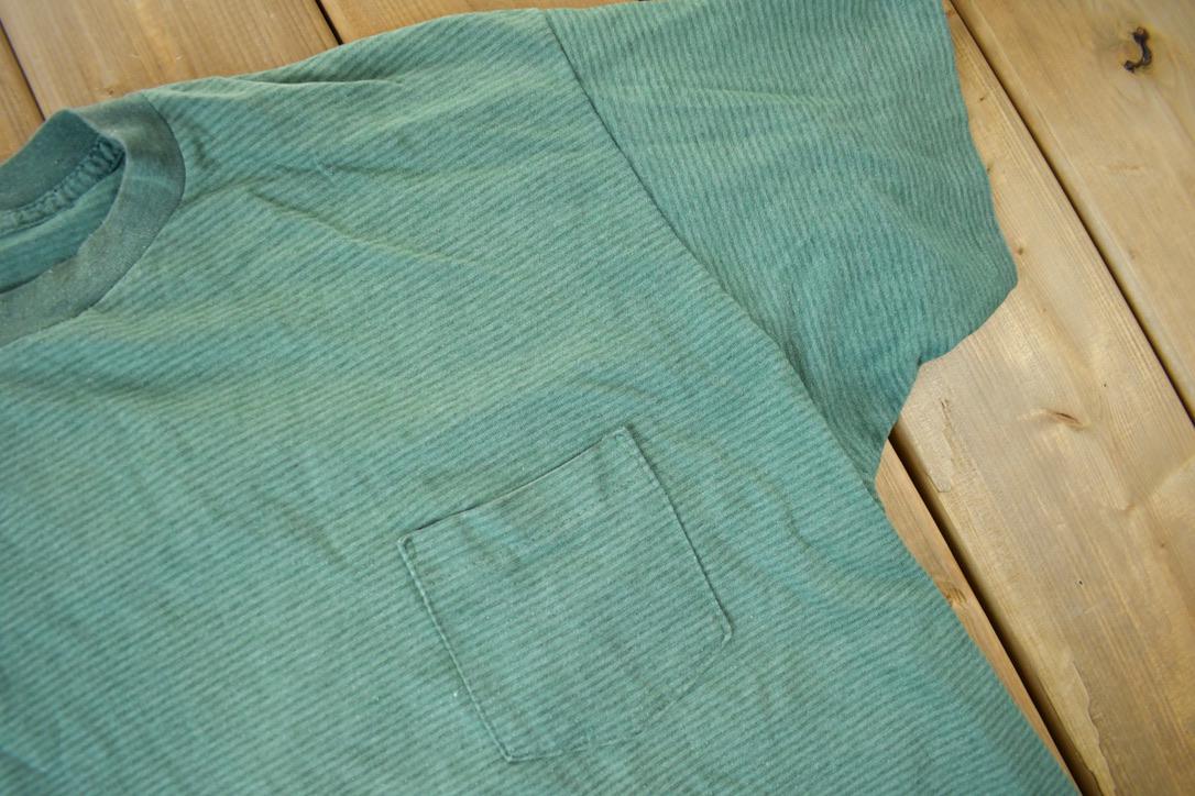 Vintage 1990s Marks Work Wear House Blank Green Striped T Shirt