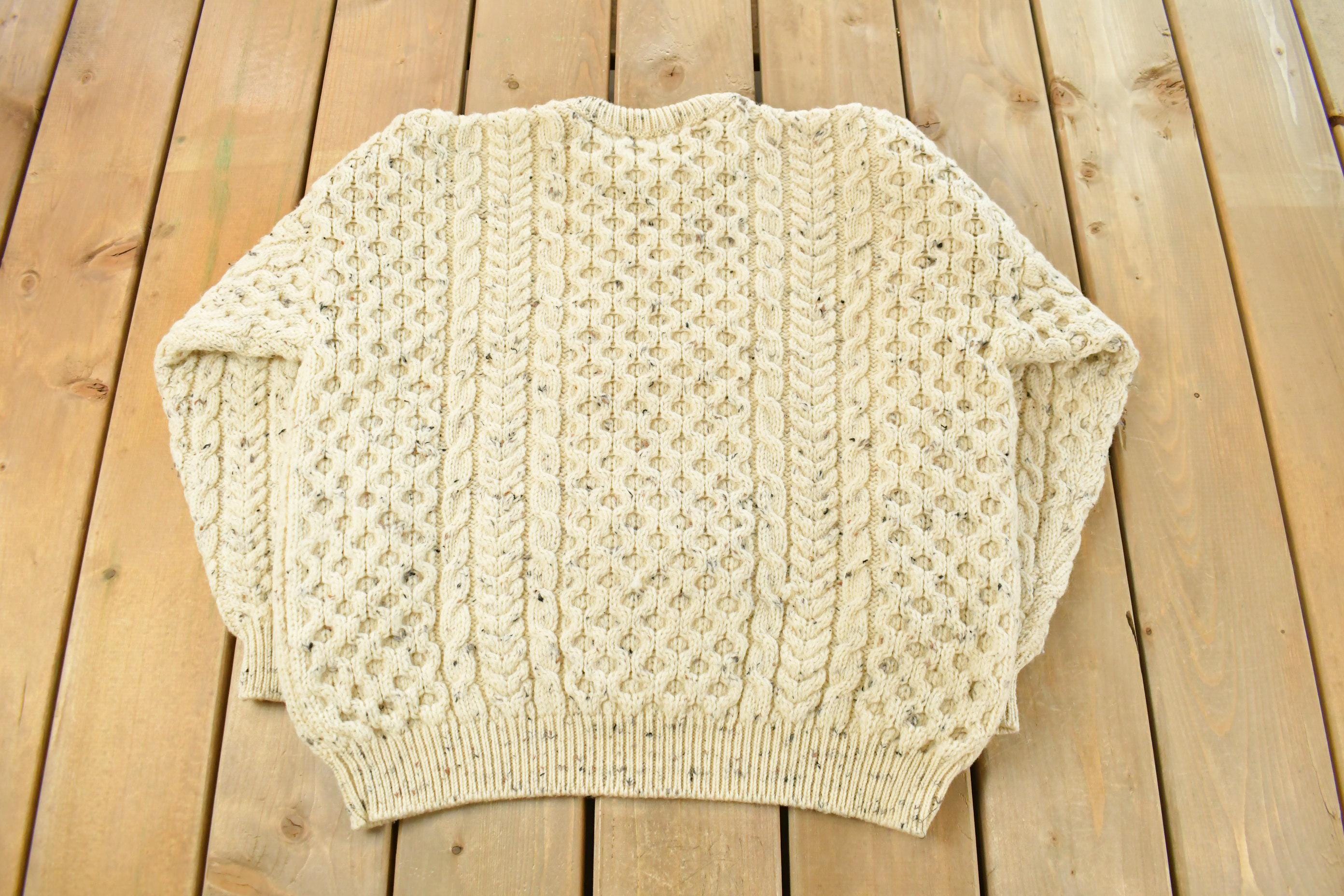 Vintage 1990s Country Knitwear Wool 3D Cable Knit Sweater Men's Large