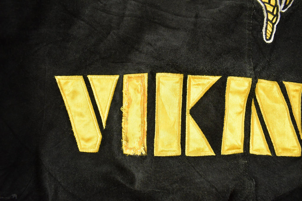 Vintage 1990's Minnesota Vikings Distressed Suede Leather Letterman Jacket Mens Large