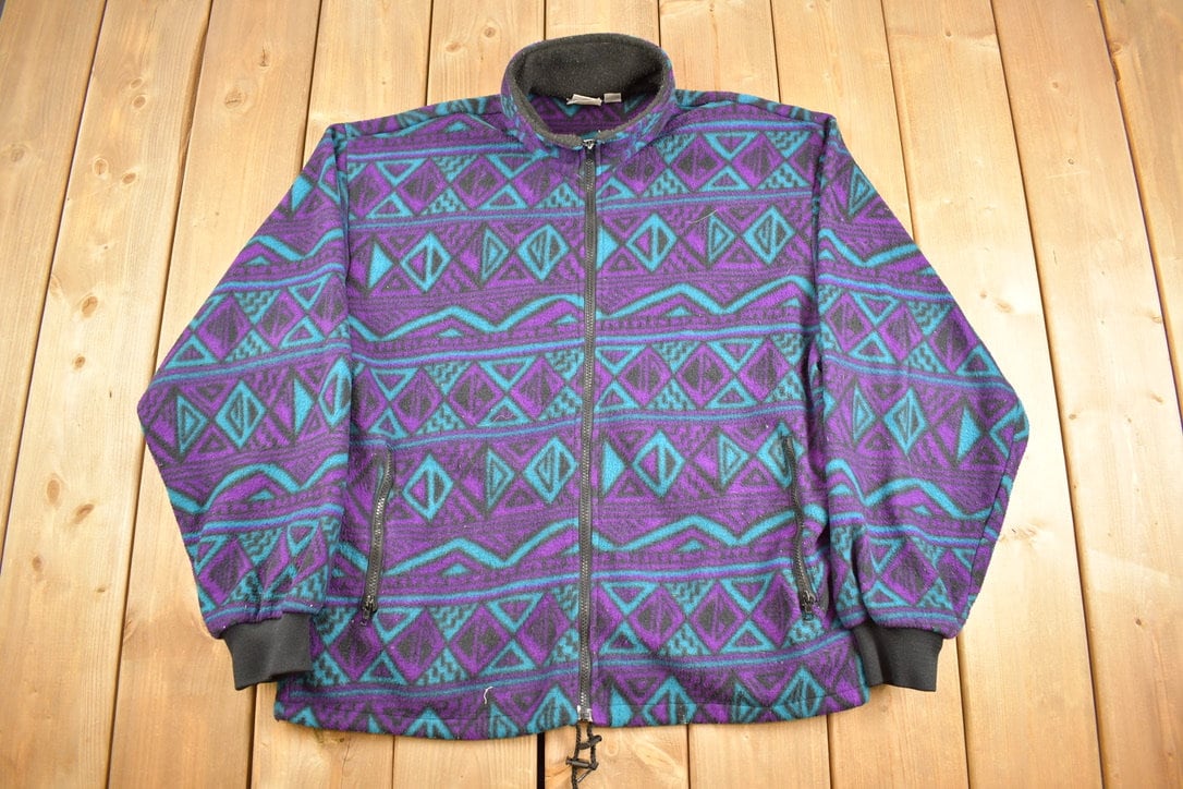 Vintage 1980s Wear And Tear Aztec Full Zip Fleece Sweater