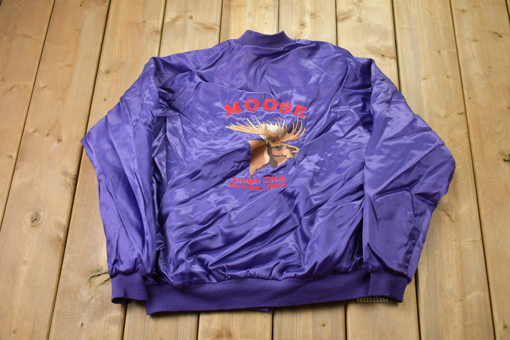 Vintage 1990s West Arc Moose Lodge Ohio Satin Bomber Jacket
