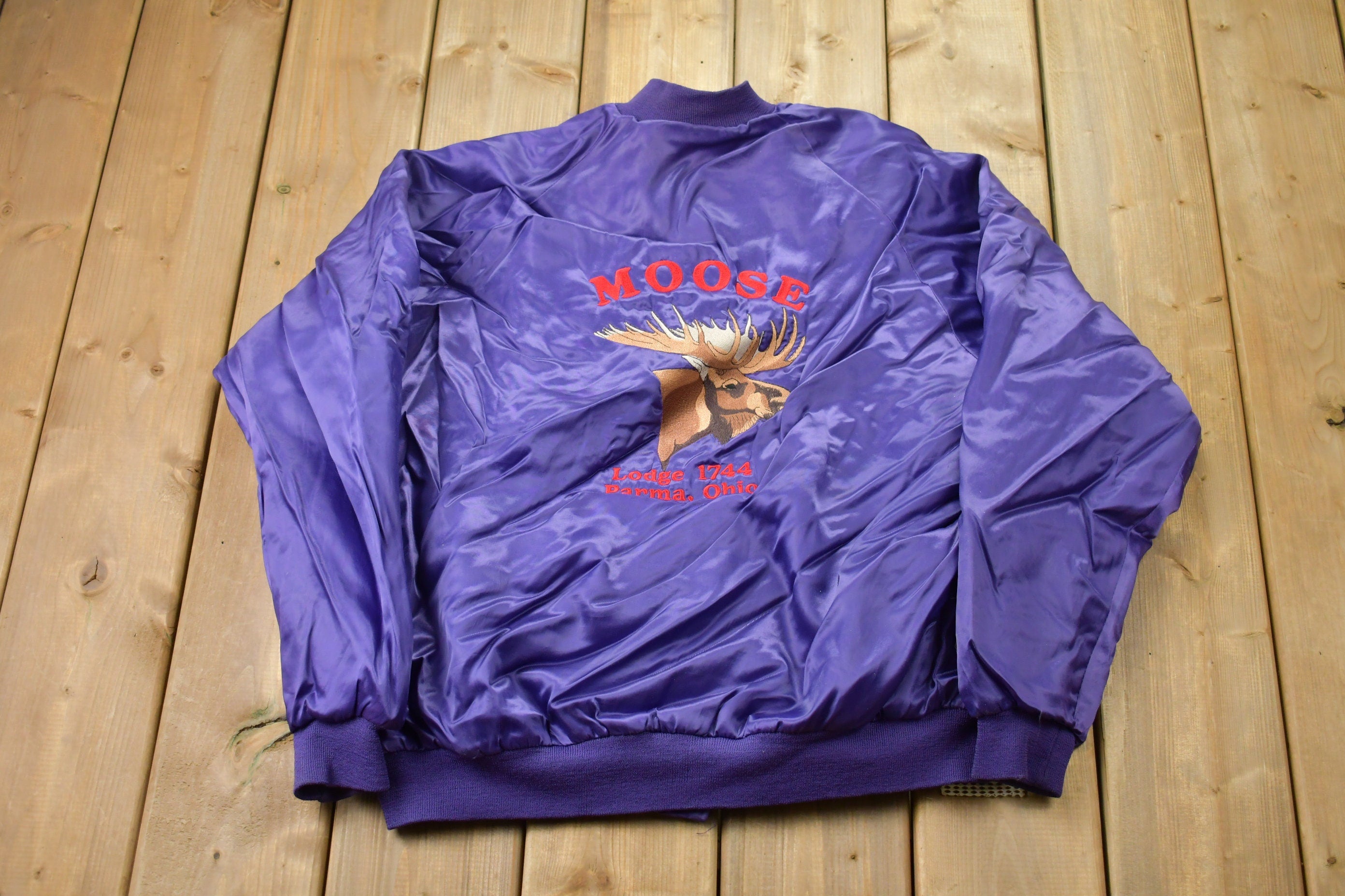 Vintage 1990s West Arc Moose Lodge Ohio Satin Bomber Jacket