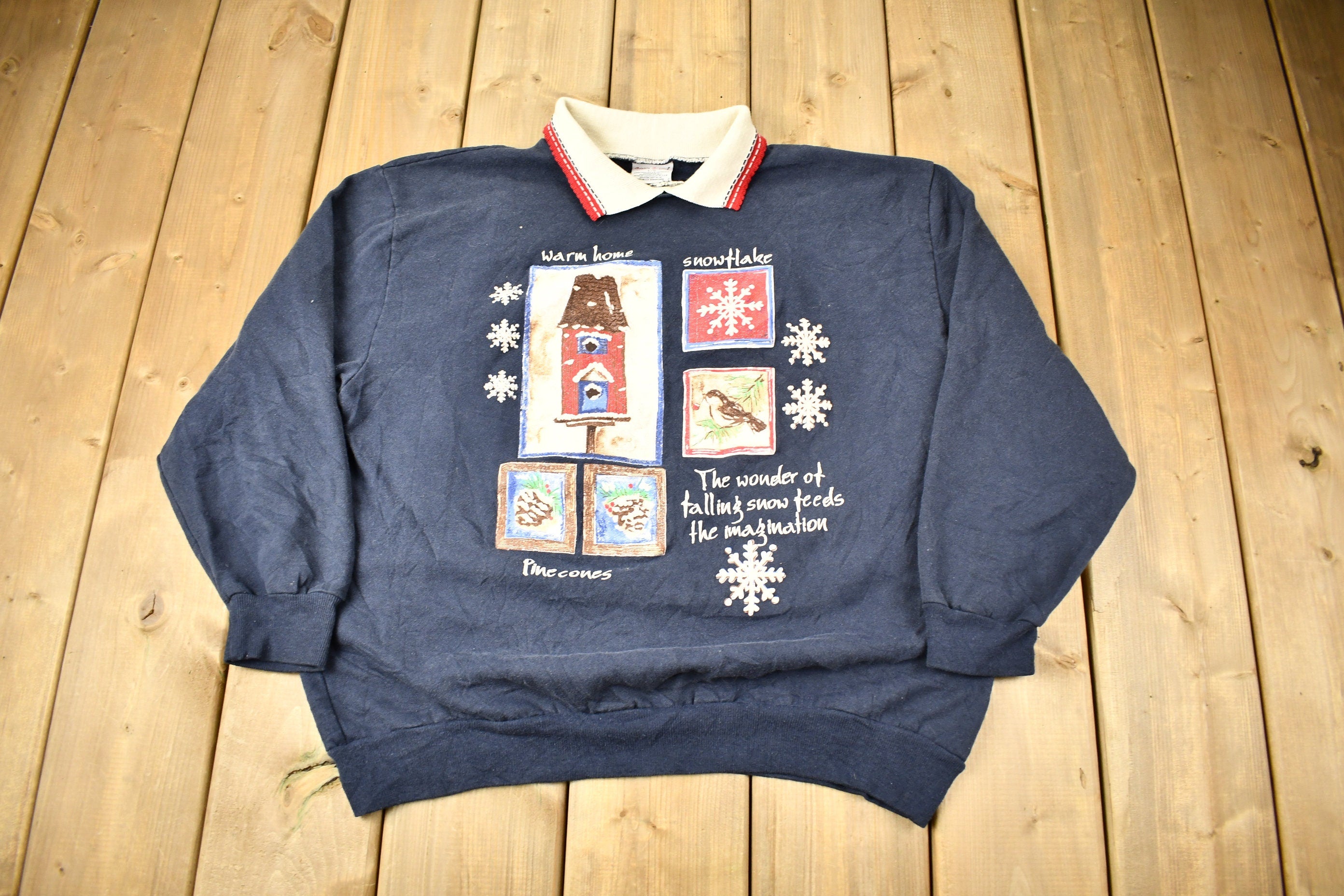 Vintage 1990s Bobbie Brooks Winter Theme Collared Crewneck Sweatshirt