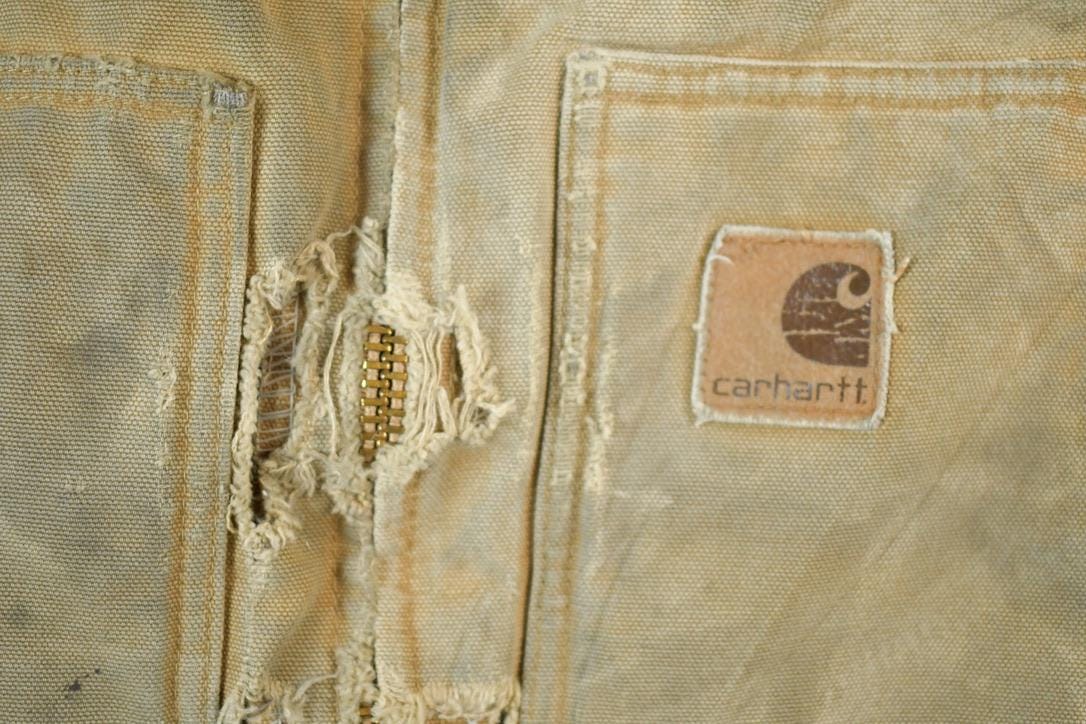 Vintage 1980s Carhartt Perfectly Distressed Collared Work Jacket Made In USA
