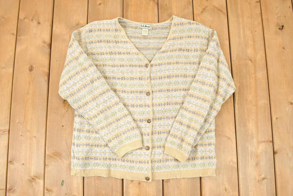 Vintage 1990s LL Bean Abstract Knit Cardigan Sweater Womens M