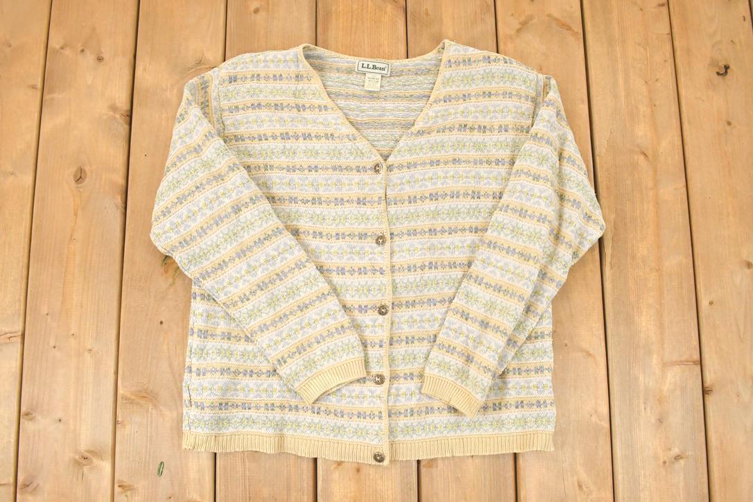 Vintage 1990s LL Bean Abstract Knit Cardigan Sweater Womens M