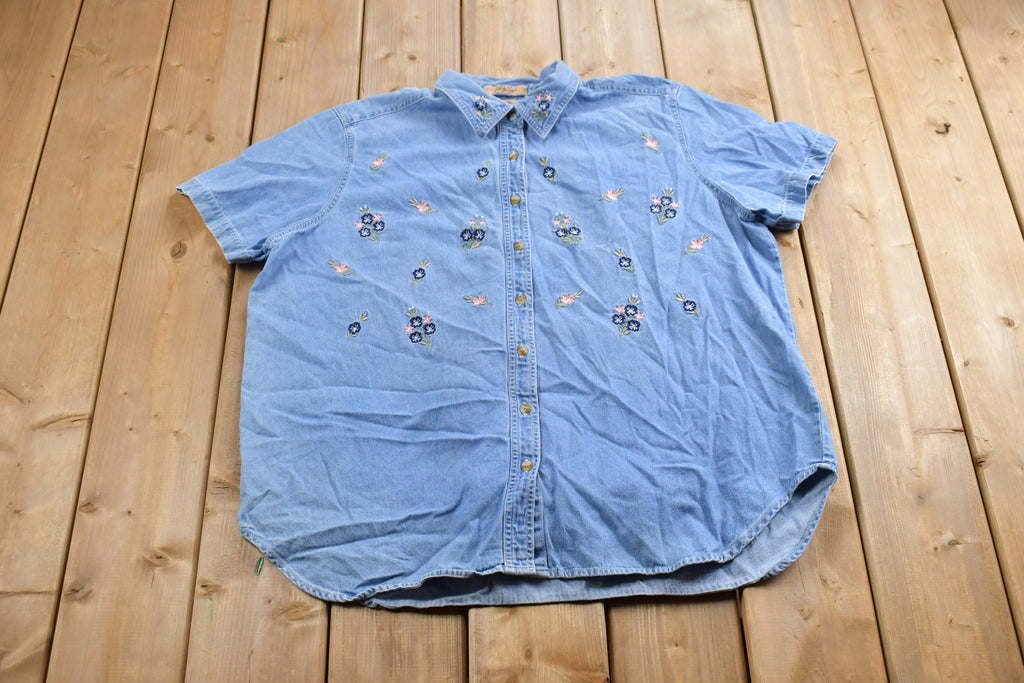 Vintage 1990s Just My Size Denim Embroidered Button Up Shirt