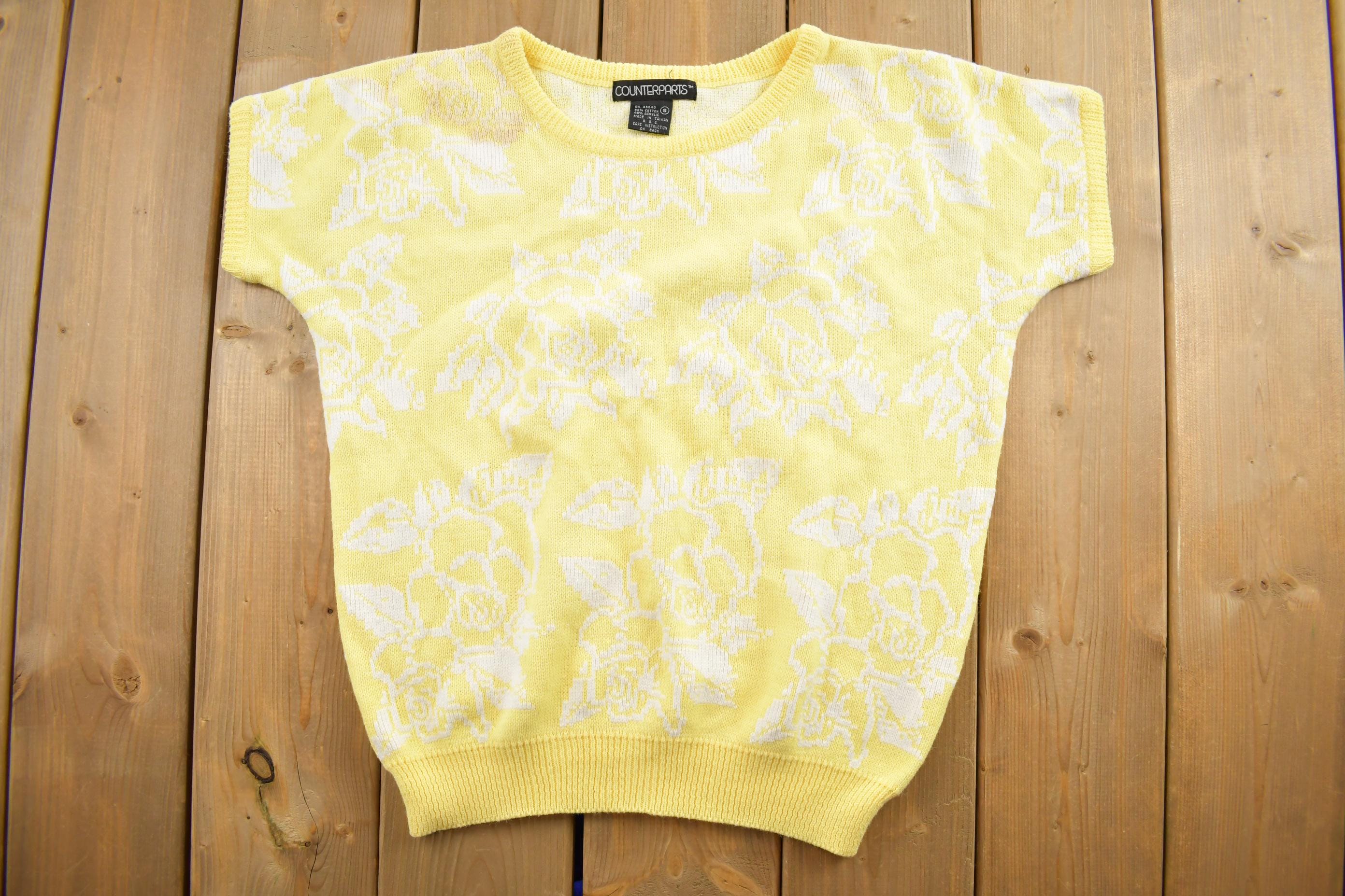 Vintage 1990s Yellow Knit Crewneck Shortsleeve Sweater