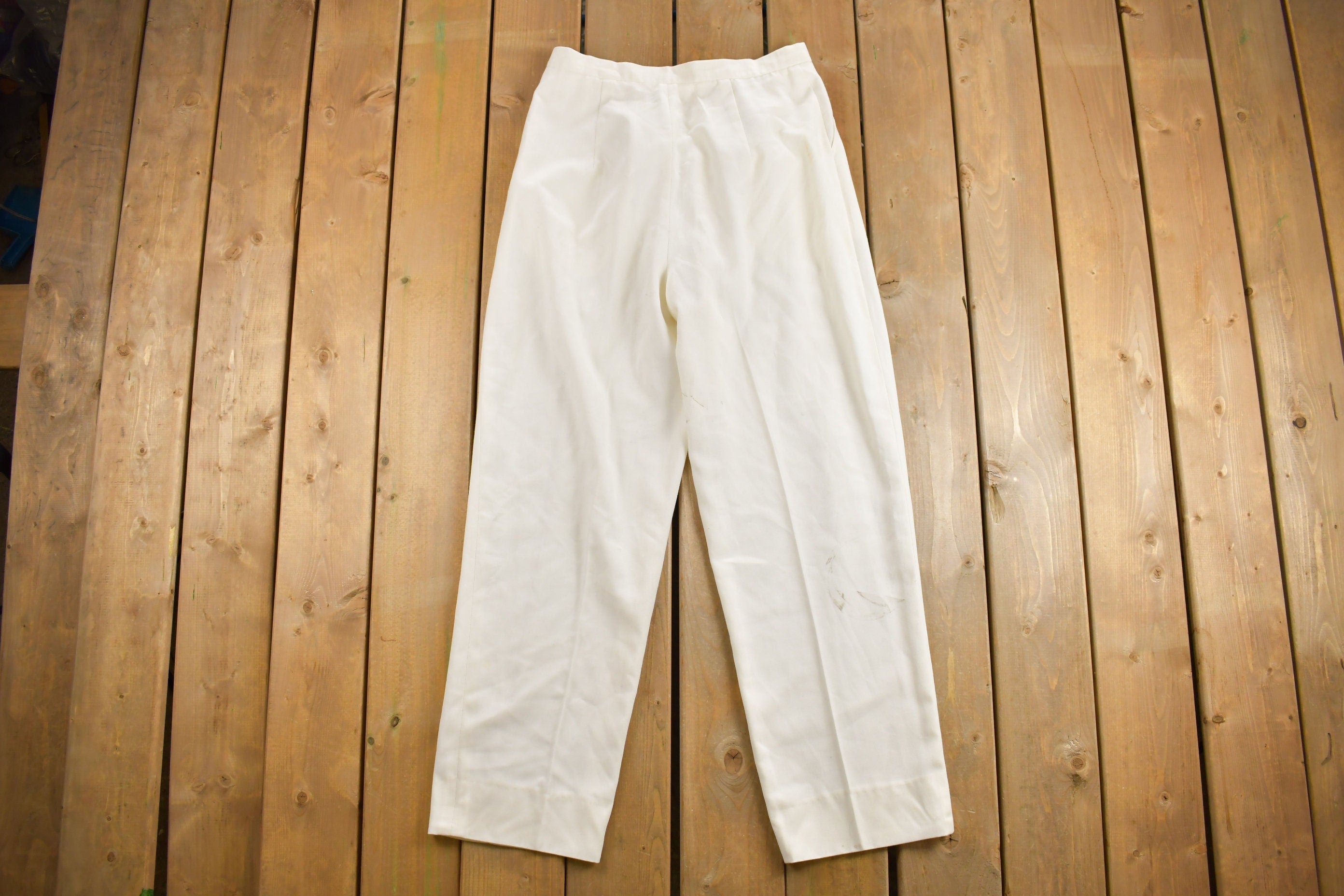 Vintage 1980s White Pleated Trousers Size 32 x 31.5