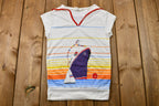 Vintage 1970s Sailor Collar Sunset Yacht Graphic Jersey-Knit T-Shirt
