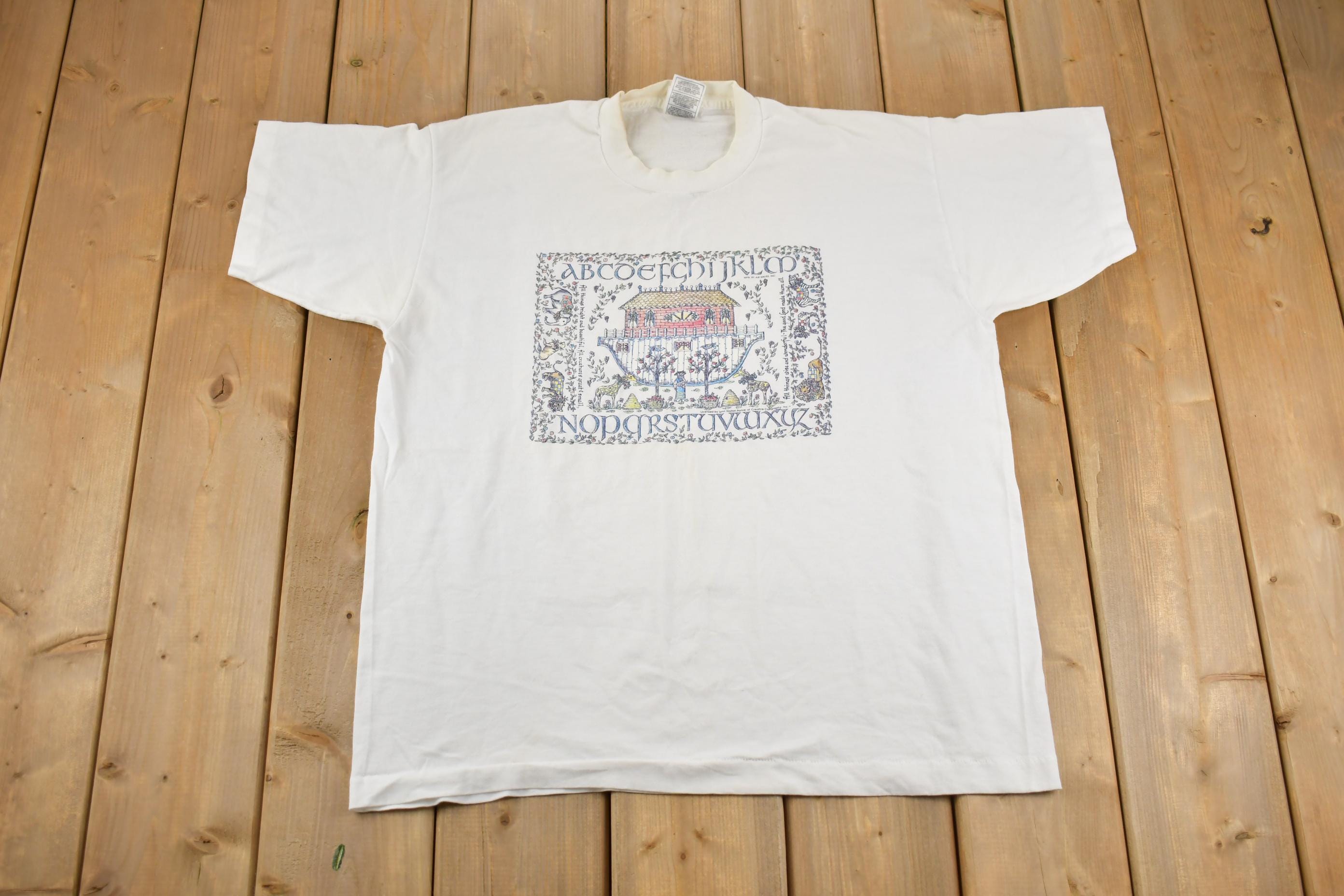 Vintage 1990s Jesus Noah's Ark Print Graphic T Shirt Made In USA