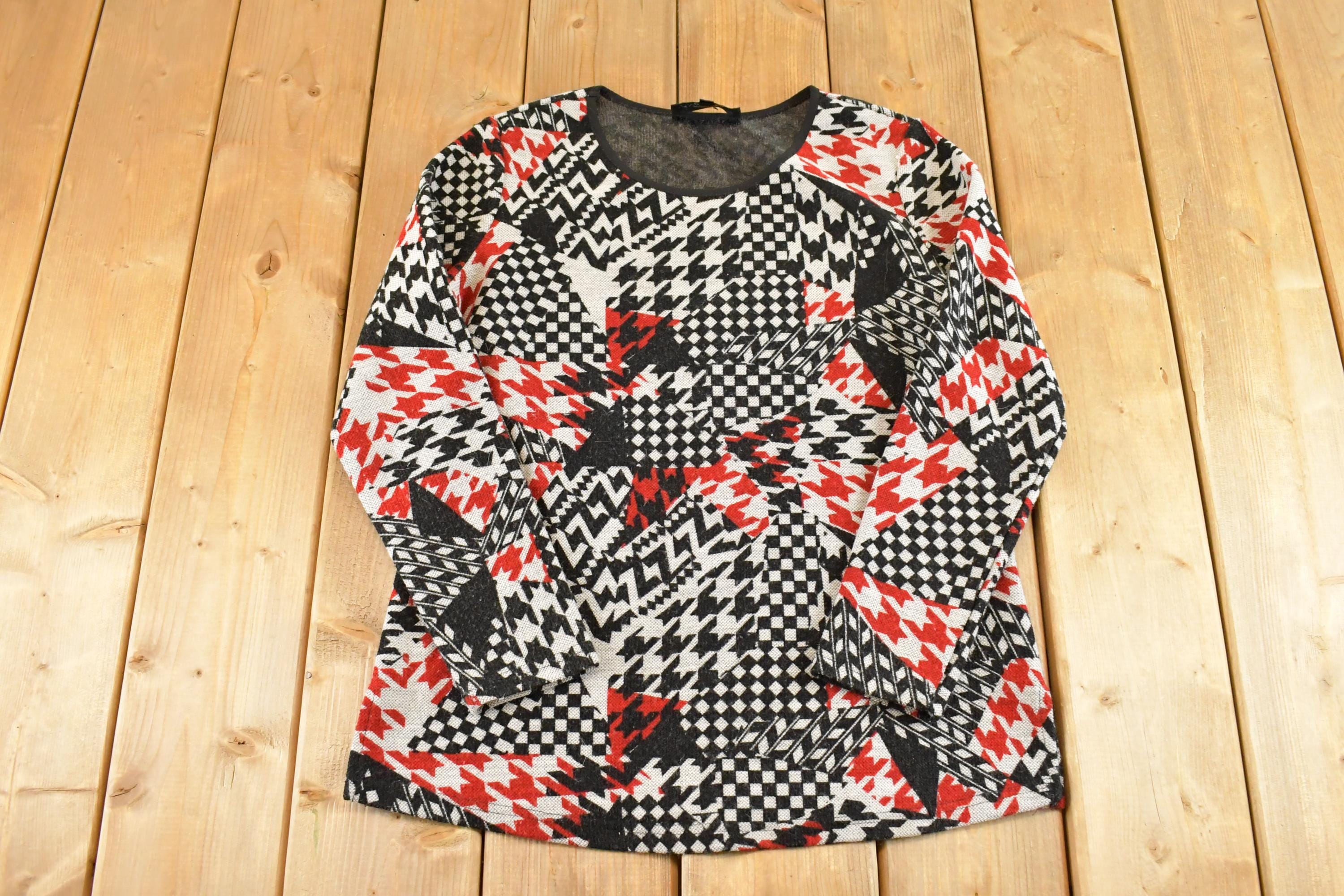 Vintage 1990s Amanda Abstract Knit Crewneck Shirt Womens L /