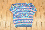 Vintage 1990s Nuovo Knit Abstract Pattern Deep V Sweater Women's XL / 90s Knit Crewneck / Vintage Preppy Knits