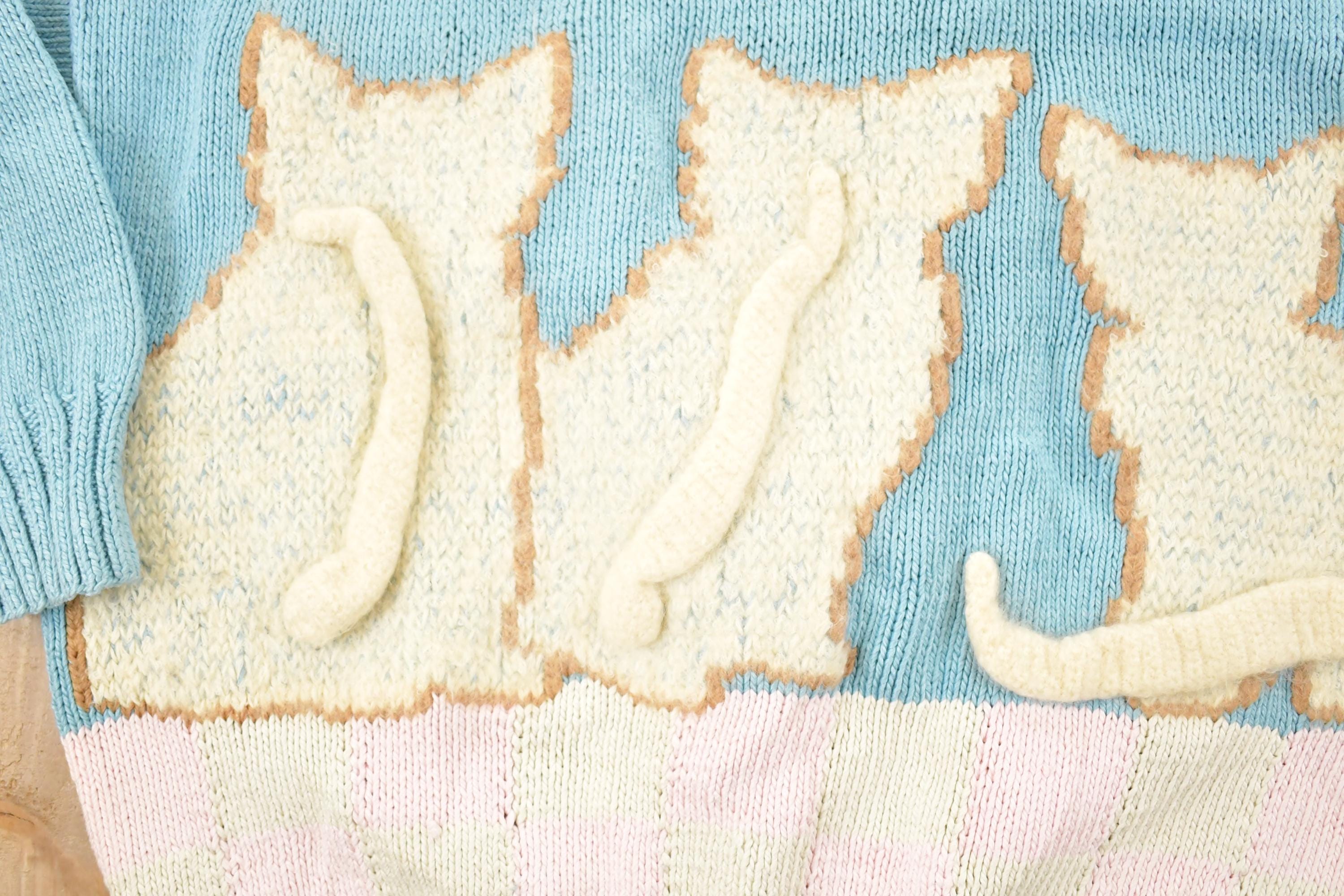 Vintage 1990s Triple Kitty Berek Hand Knit Crewneck Sweater Women's L