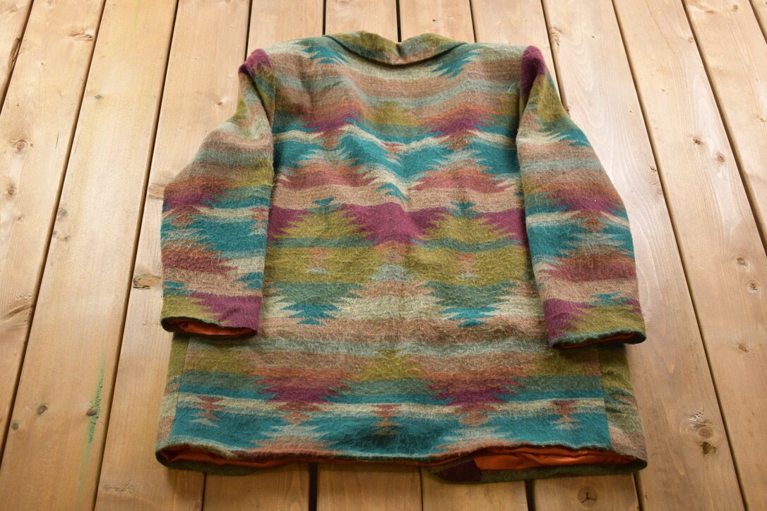 Vintage 1980s Change Of Pace Aztec Print Wool Suit Jacket