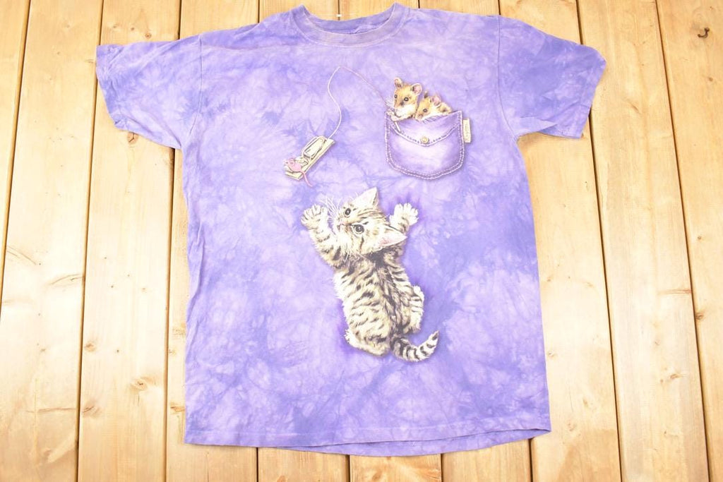 Vintage 1990s Cute Pocket Mouse Souvenir Cat T-Shirt Women's L