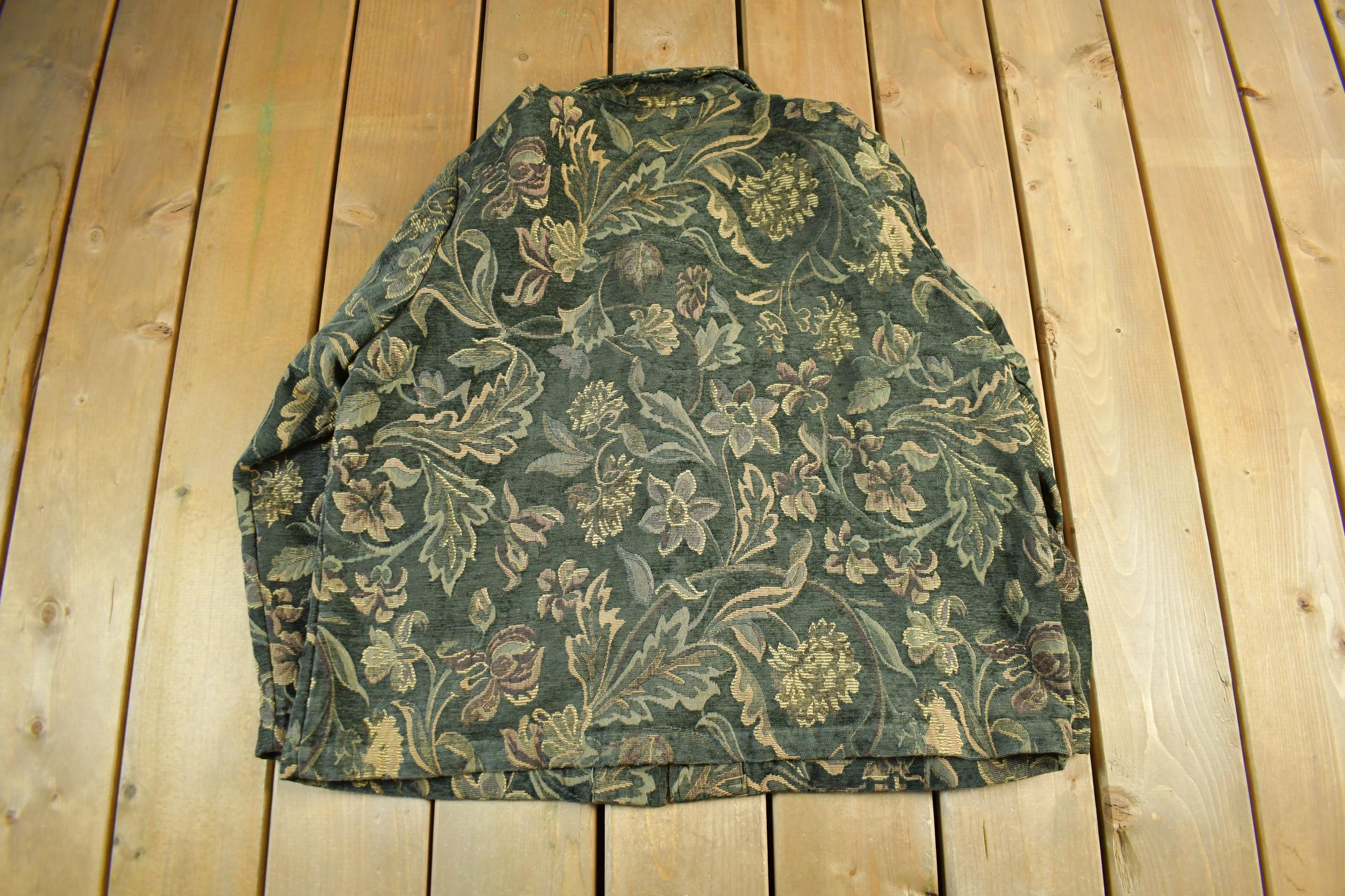 Vintage 1990s Coldwater Creek All Over Print Floral Tapestry Blazer Jacket Women's 1X
