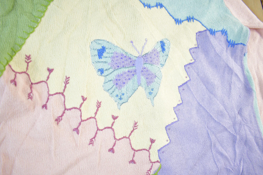 Vintage 90s Storybook Knits Embroidered Cardigan: Garden Grandma Sweater