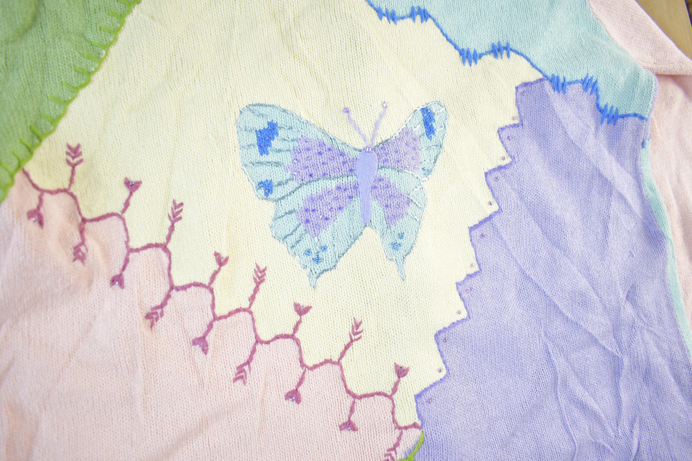 Vintage 90s Storybook Knits Embroidered Cardigan: Garden Grandma Sweater