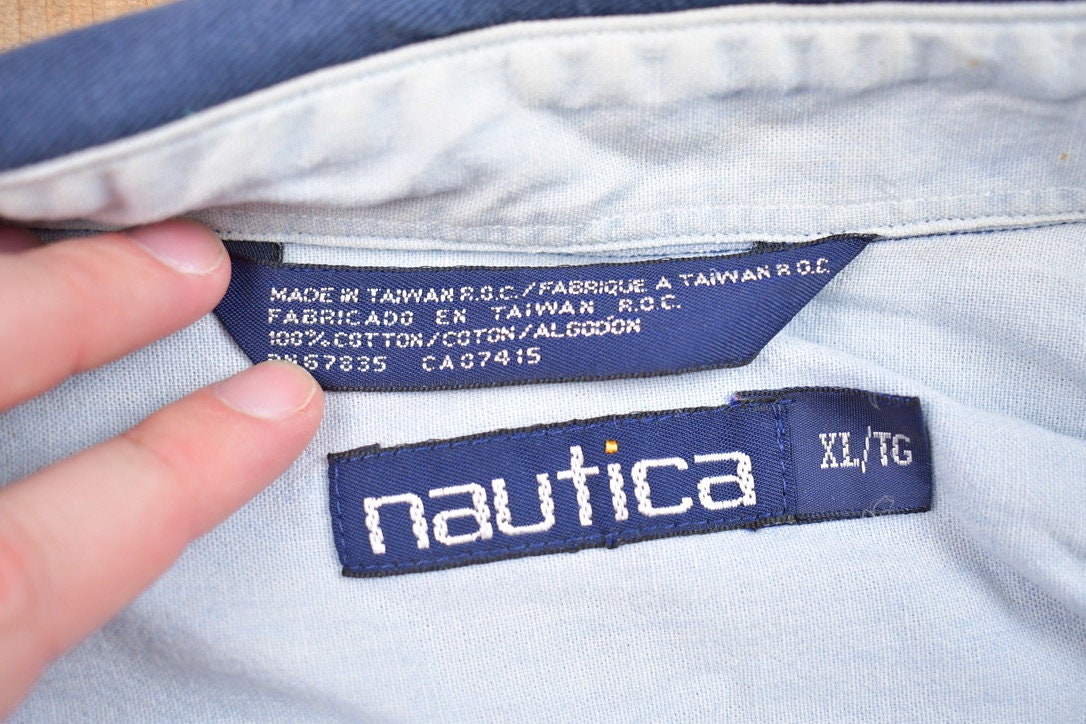 Vintage 1990s Nautica Striped Button Up Rugby Shirt