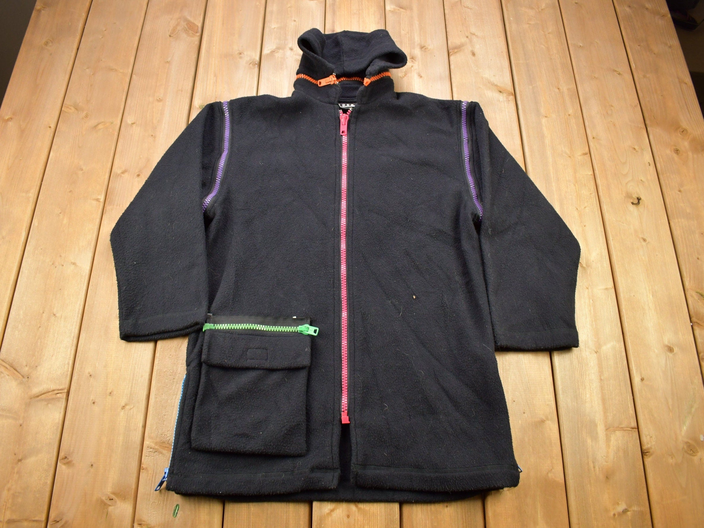 Vintage 1990s Sota Multi Color Zip Detachable Fleece Hoodie