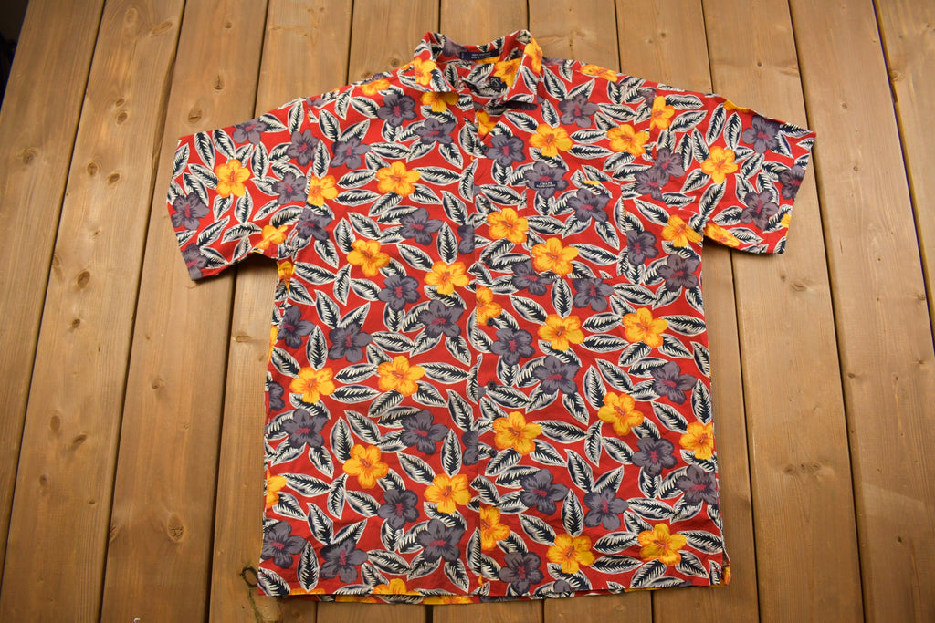 Vintage 1990s Chaps Ralph Lauren Floral All Over Print Button Up Shirt Black Label