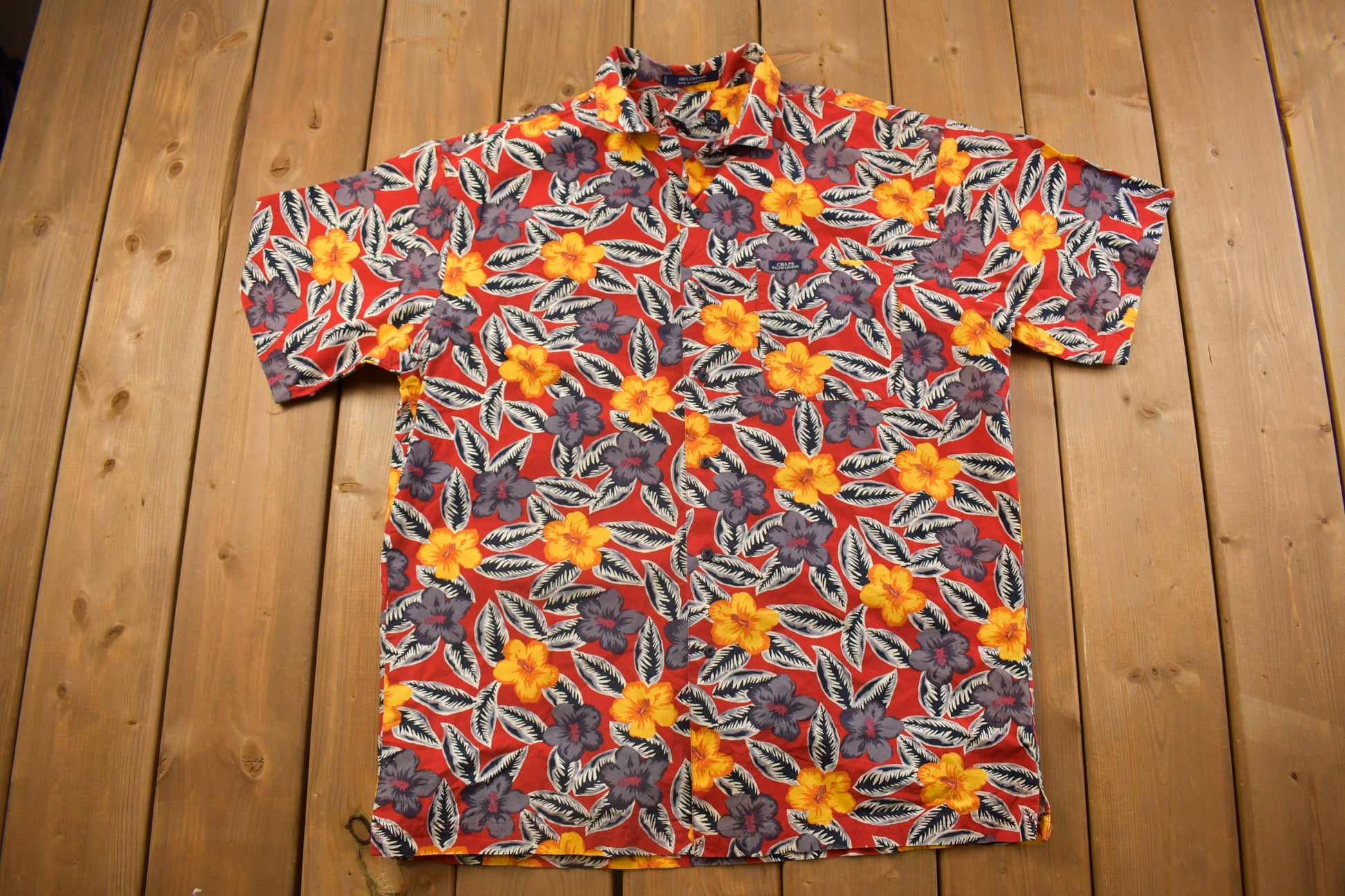 Vintage 1990s Chaps Ralph Lauren Floral All Over Print Button Up Shirt Black Label