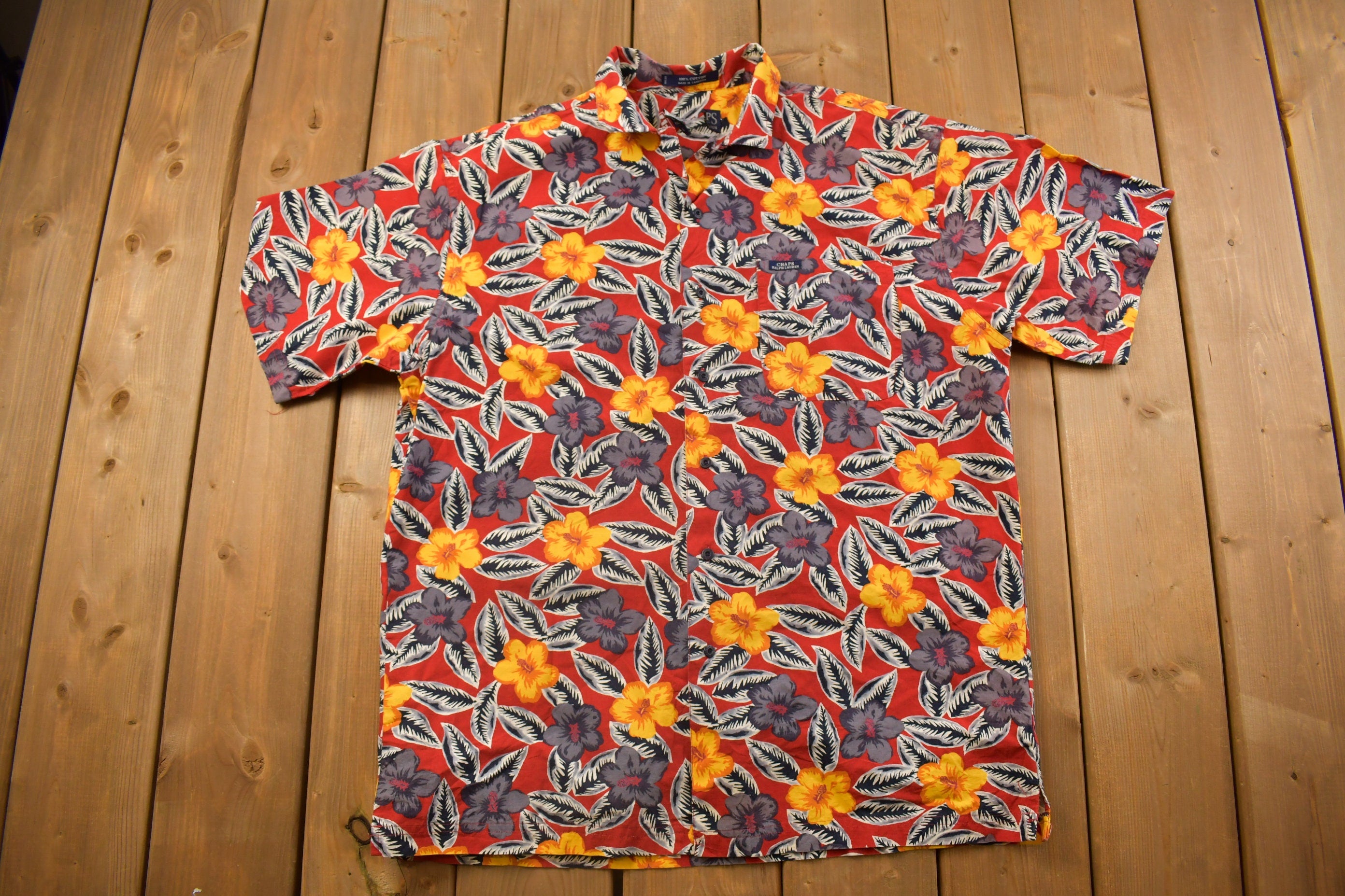 Vintage 1990s Chaps Ralph Lauren Floral All Over Print Button Up Shirt Black Label