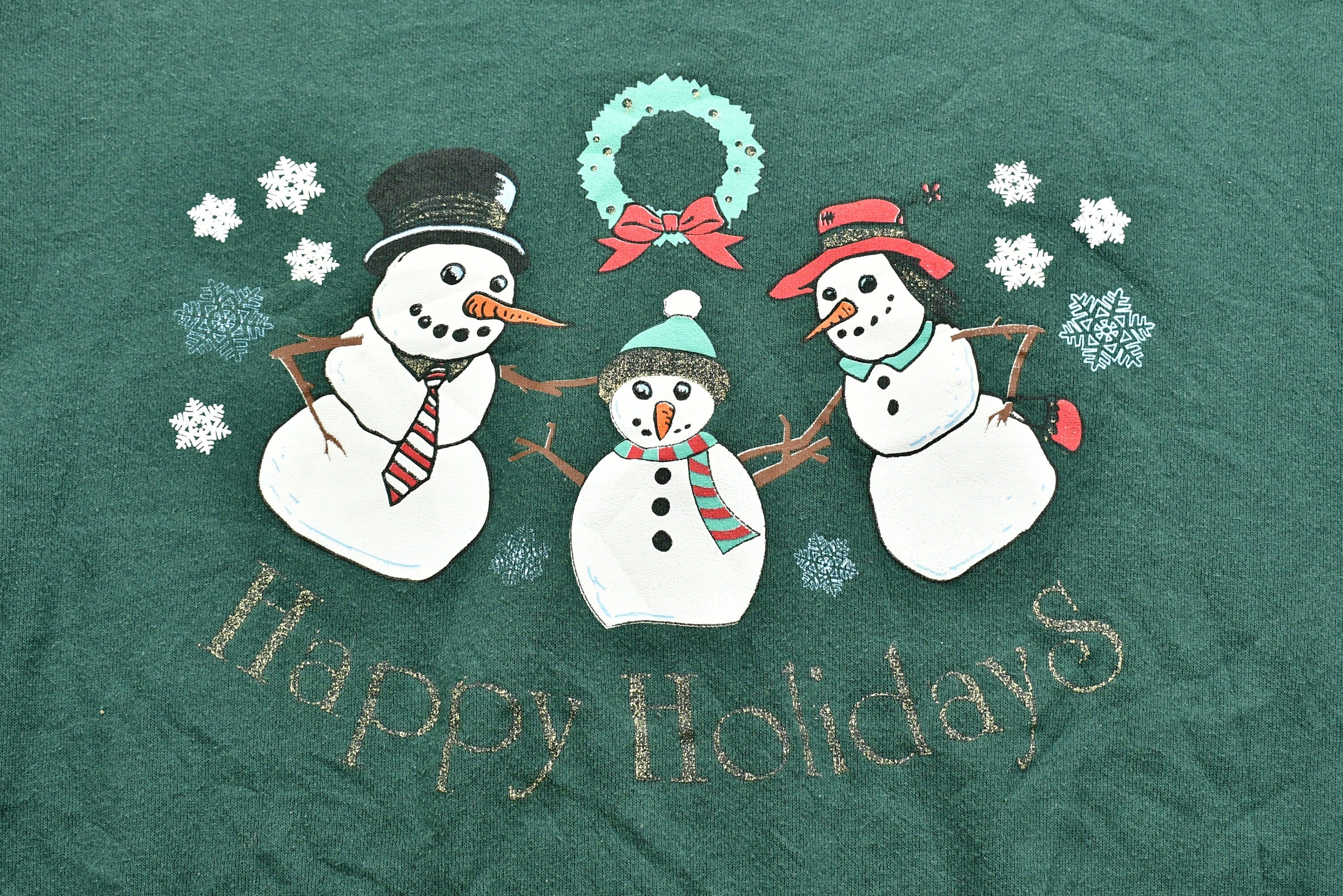 Vintage Christmas Snowman Sweater , 90s Holiday Crewneck , Winter Wear , Festive Gold Foil Graphic Print