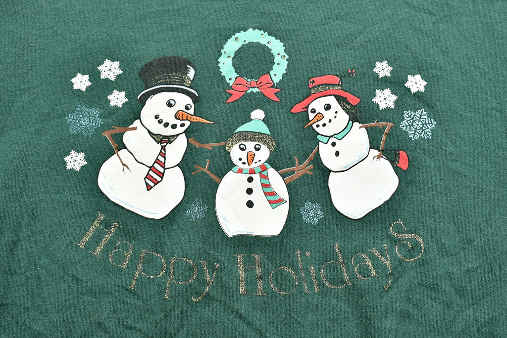 Vintage Christmas Snowman Sweater , 90s Holiday Crewneck , Winter Wear , Festive Gold Foil Graphic Print