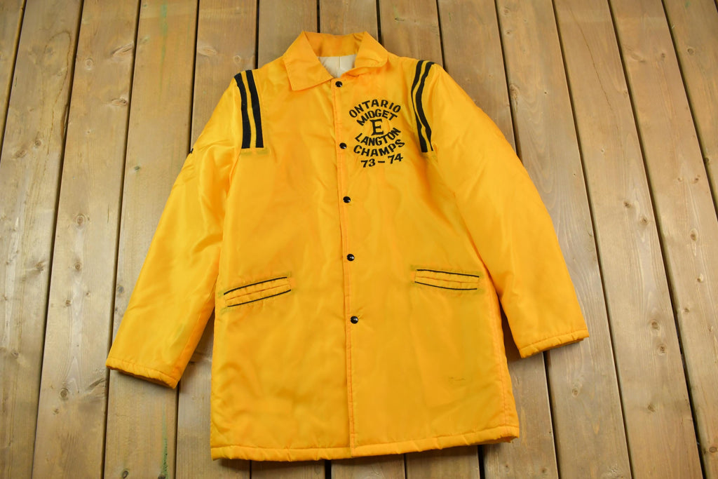 Vintage 1973 1974 Ontario Midget Langton Champs Satin Varsity Button Up Trainer Jacket Made In USA
