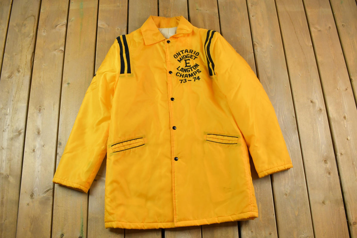 Vintage 1973 1974 Ontario Midget Langton Champs Satin Varsity Button Up Trainer Jacket Made In USA