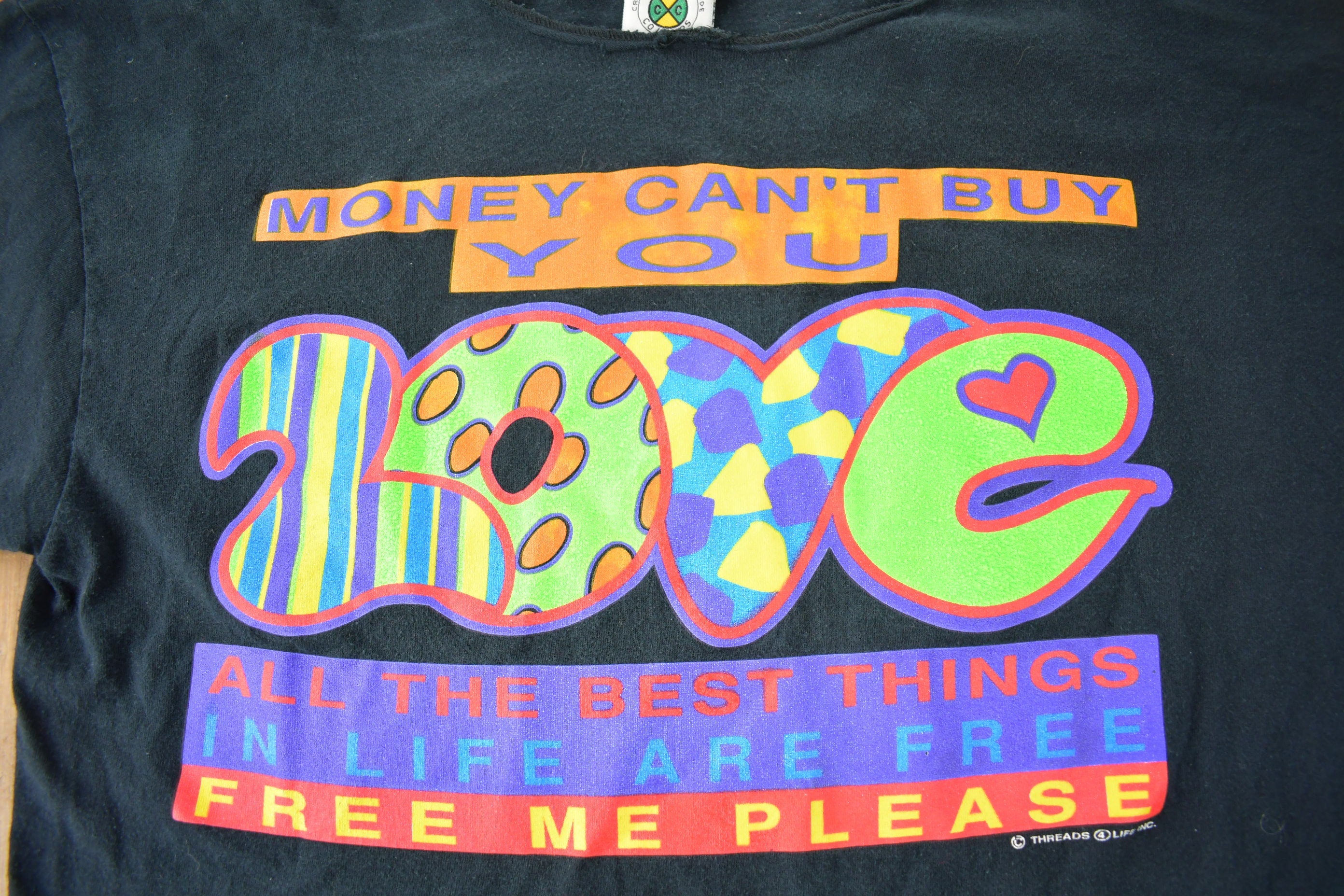 Vintage 1990s Cross Colours Money Can't Buy You Love Graphic T Shirt Made In USA