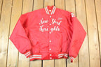 Vintage 1980's New York Knights Embroidered Gladiator Football Snap Button Satin Jacket Made In USA