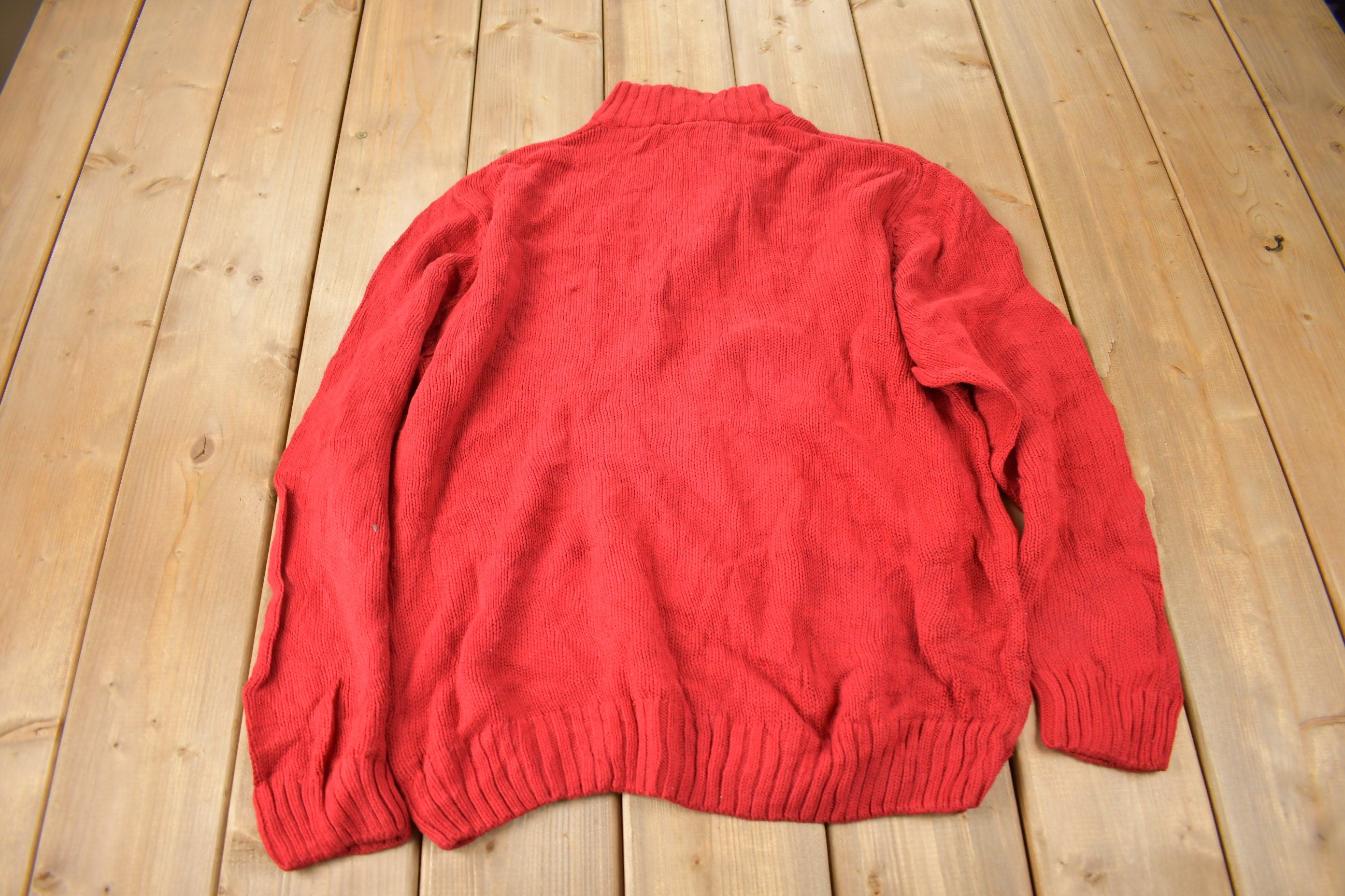 Vintage Y2K Chaps Embroidered Logo Quarter Zip Knit Sweater Size M