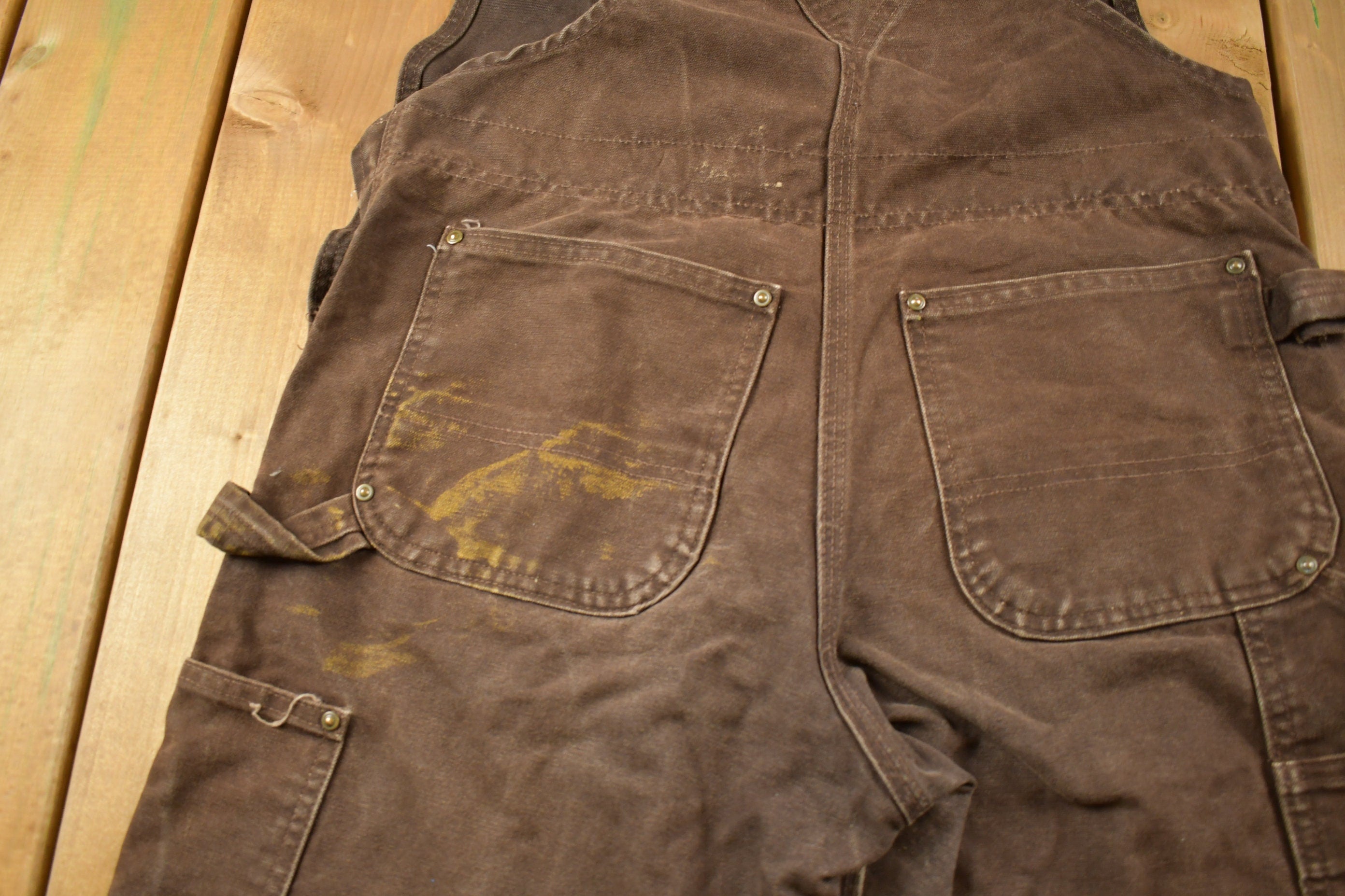 Vintage 1990s Carhartt Brown Canvas Double Knee Overalls Size 36 x 29