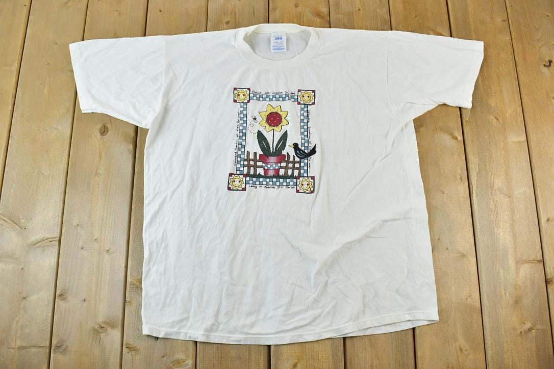 Vintage 1990s Windowsill Art Flower Single Stitch T-Shirt