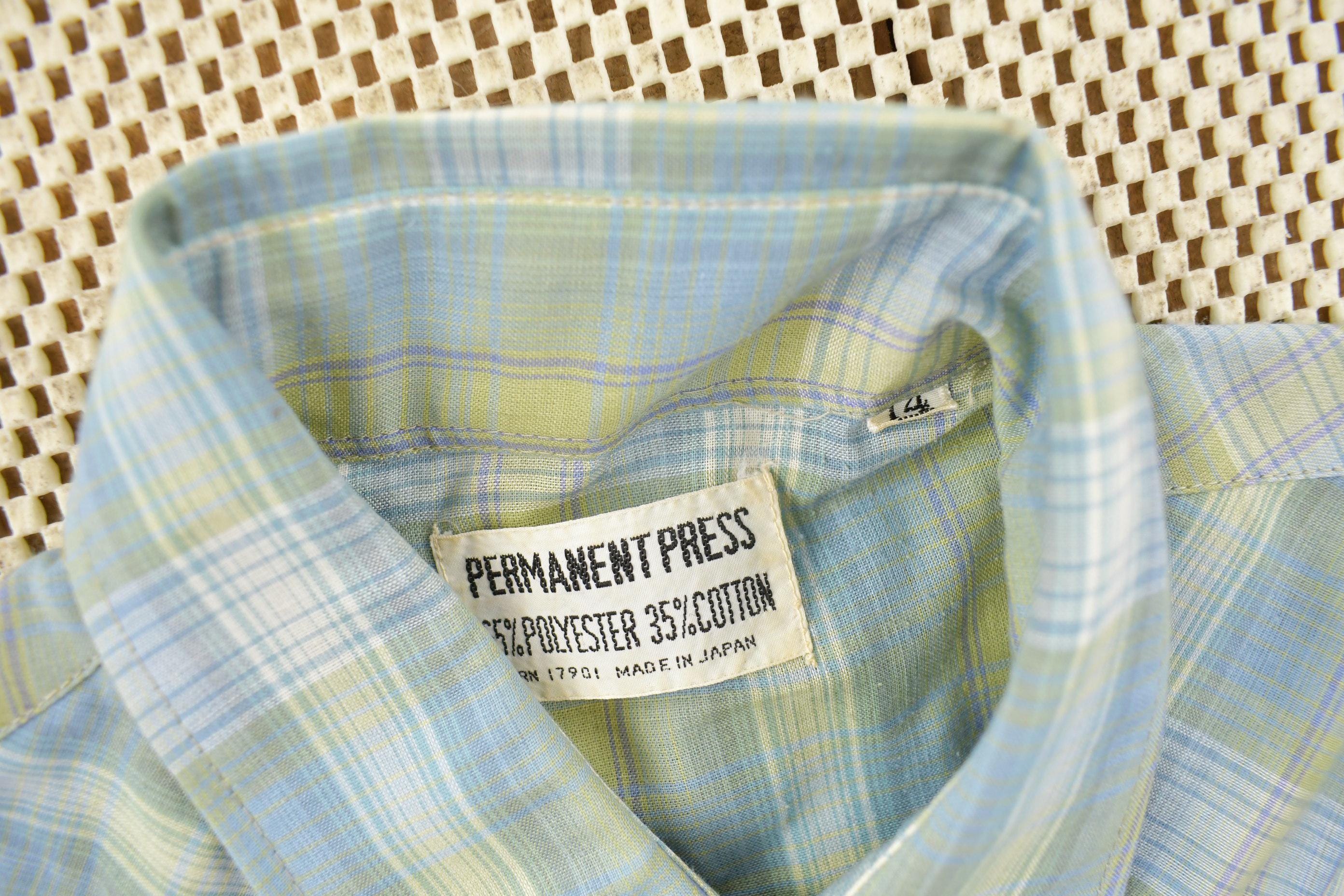 Vintage 1980s Women's Pearl Snap Permanent Press Plaid Button Up Flannel Shirt Made In Japan