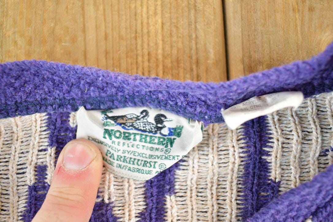 Vintage 1990s Northern Reflections Knit AOP Abstract Pattern Crewneck Sweater Womens L