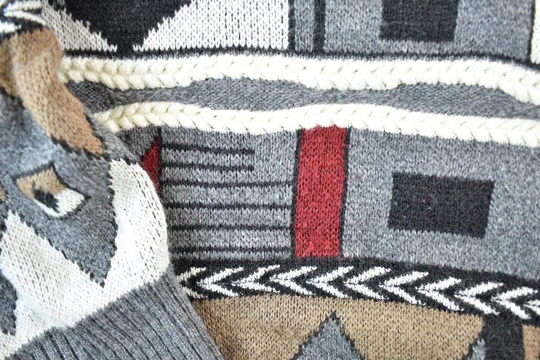 Vintage 1990s Abstract Knit Crewneck Sweater Mens XL