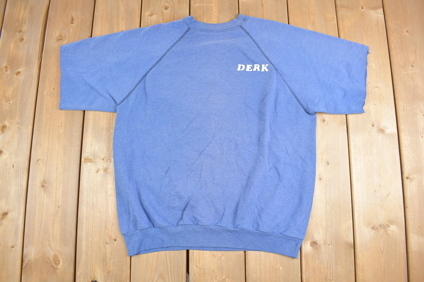 Vintage 1970s Derk Raglan Short Sleeve Crewneck Sweatshirt / True Vintage / Faded Sweater / Streetwear / Made In USA / Cut Off Sleeve