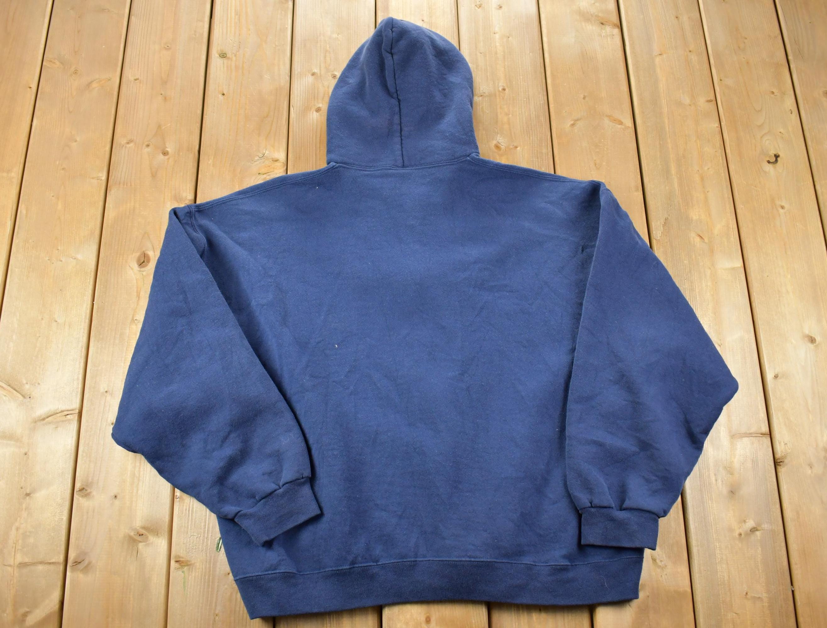 Vintage 1990s Russell Athletics Dri Power Blank Navy Hoodie Sweatshirt