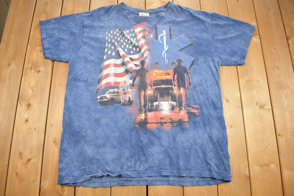 Vintage 1990s American EMT Services Graphic Tie Dye T Shirt