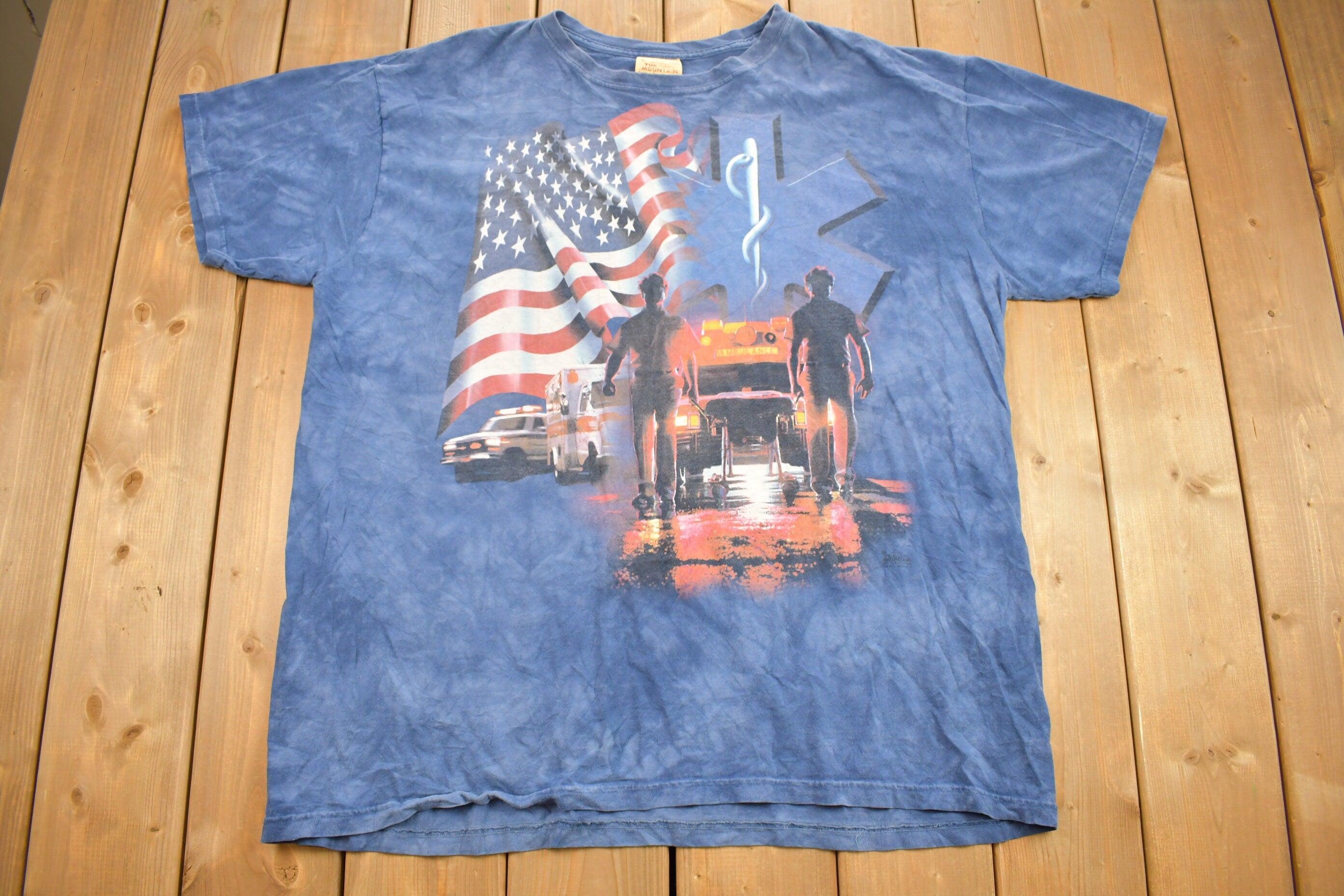Vintage 1990s American EMT Services Graphic Tie Dye T Shirt
